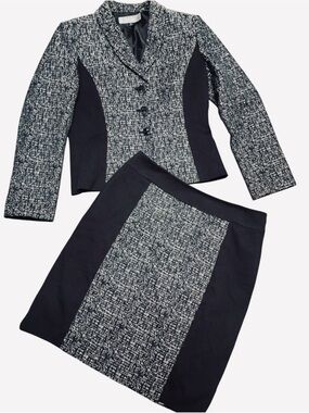 {EUC} TAHARI Two-Piece Black & White Tweed Skirt Suit Plus Size 16